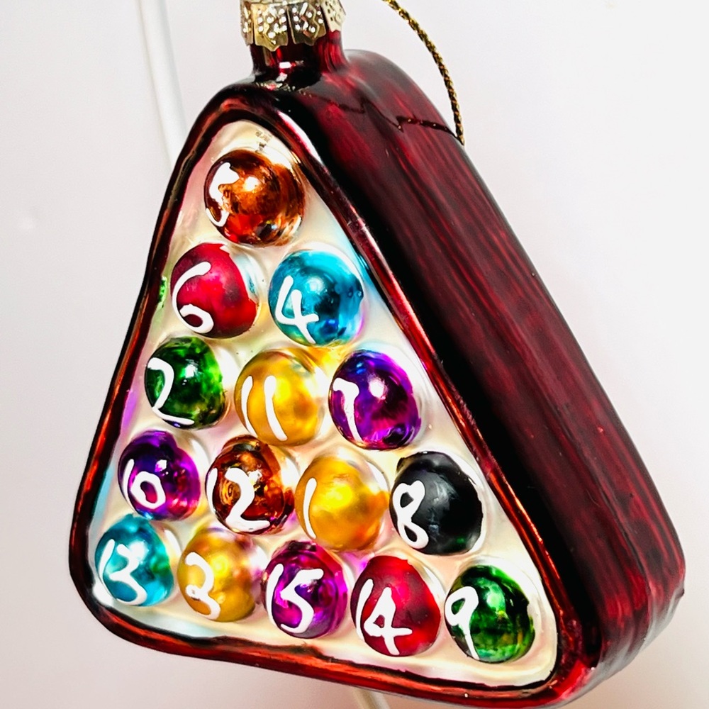 Rack of Billiard Balls Christmas Glass Ornament Pool Table Game Eight Ball - Picture 2 of 8